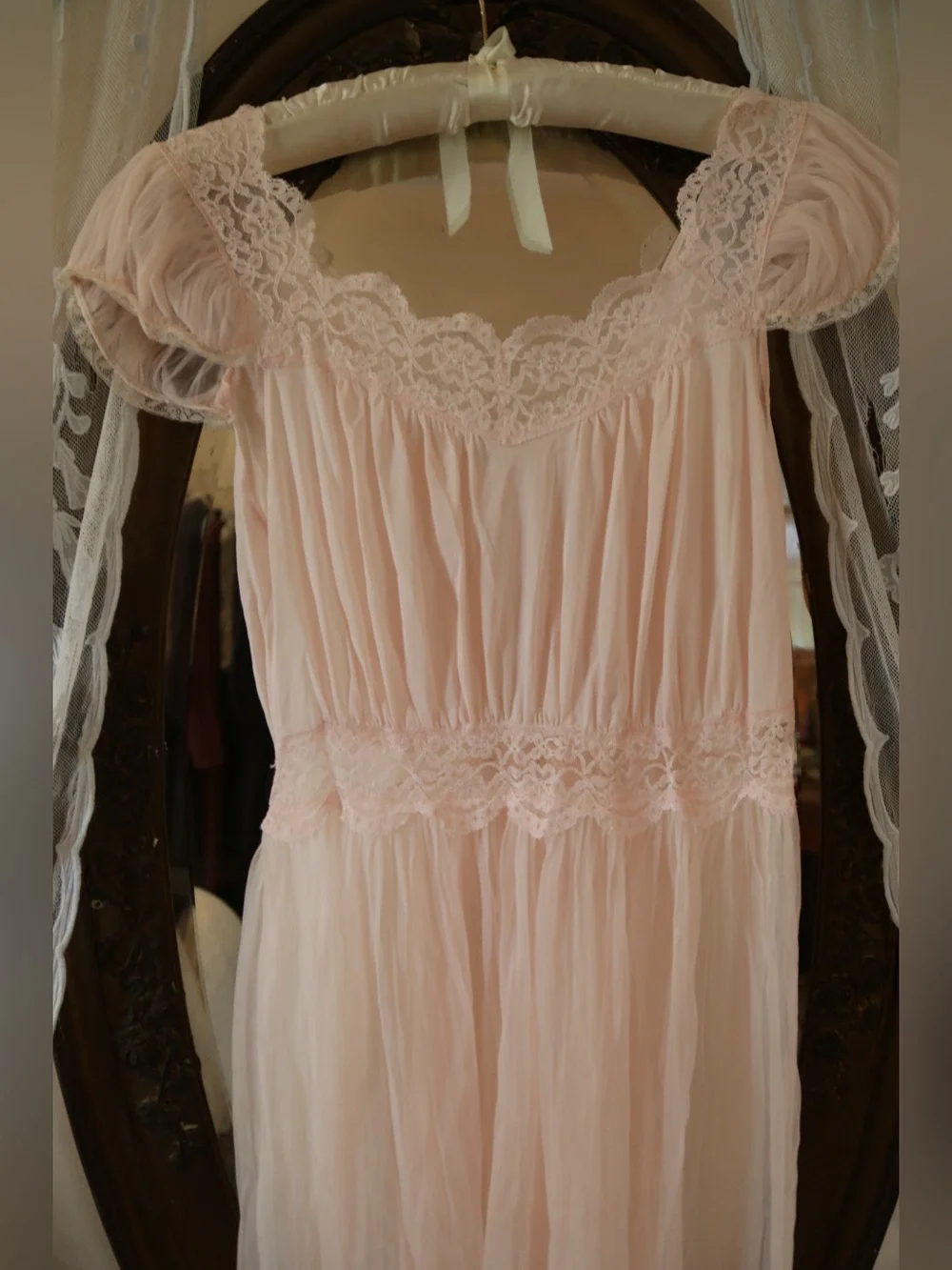Vintage Nylon Lace Pink Nightgown - Picture 2 of 7